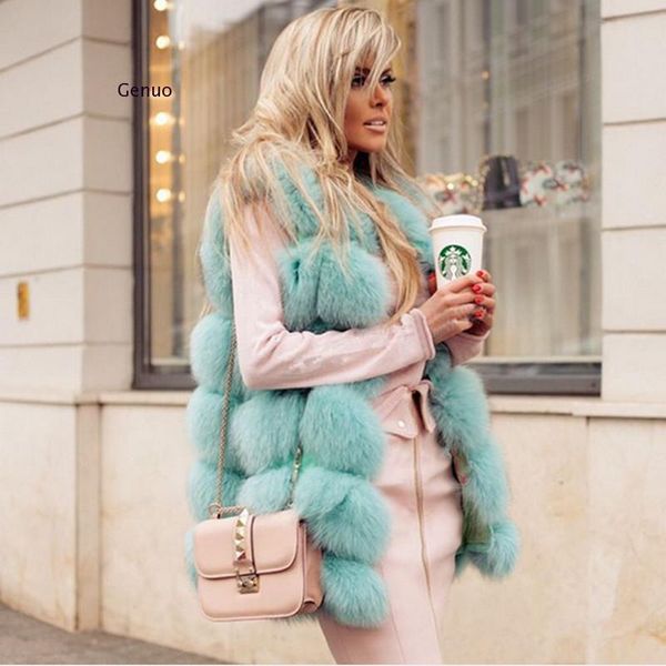 

women's fur & faux fashion vest for women winter jacket thick warm luxury female fluffy coat, Black