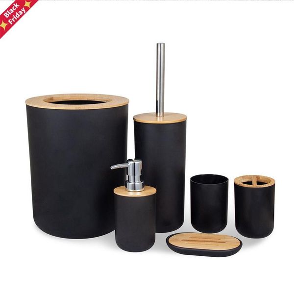 

6pcs/set bamboo wooden toothbrush holder tumblers teeth brushing cup emulsion container bathroom kitchen accessories bath accessory set