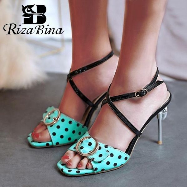 

size 30-48 women style sandals buckle polka dot thin high heel summer shoes woman party footwear, Black