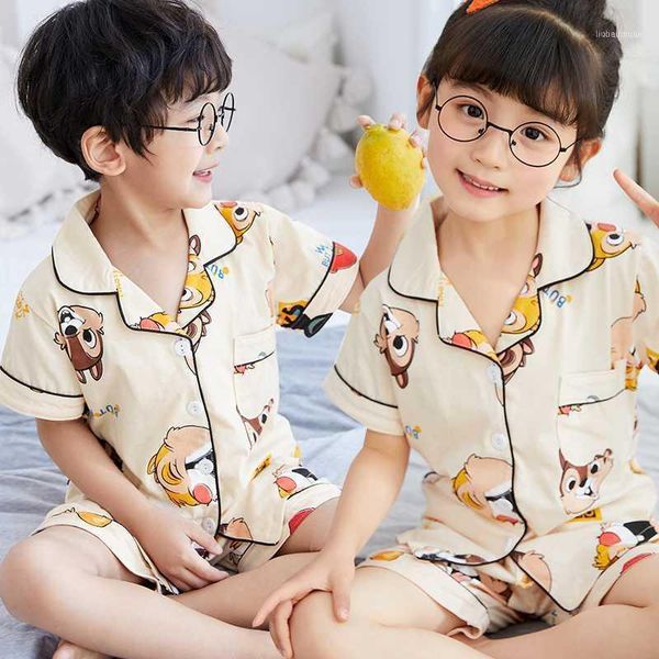 

summer kids pajama sets baby boys girls cotton pajamas sleepwear outfit squirrel v neck shirt+pants 2pcs nightwear sets1, White