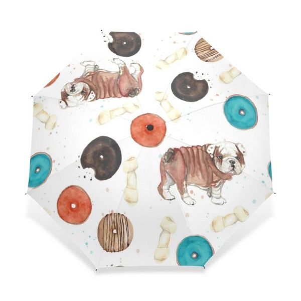 

umbrellas cute pug with bones donuts pattern umbrella women rain automatic lovely puggy dog 3 folding for children gift gear