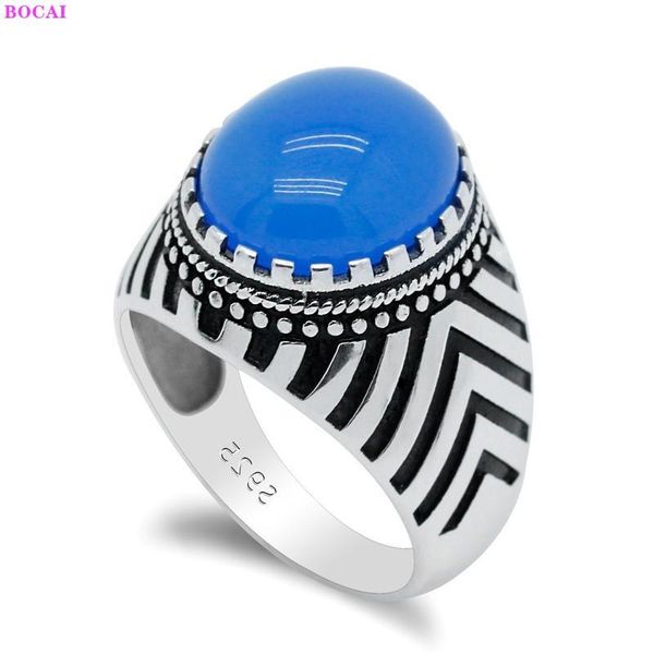 

cluster rings s925 sterling silver ring retro thai personality stripe sapphire jewelry pure argentum gemstone for men, Golden;silver