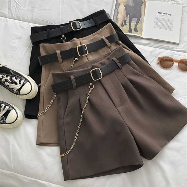 

casual comfortable elegant wild shorts with belt women's woolen autumn winter slim wide leg a-line 220125, White;black