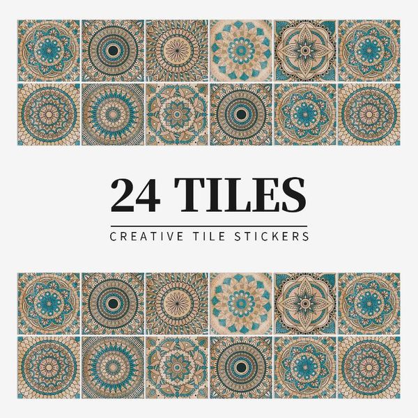 

window stickers 24pcs classic mandala tile sticker waterproof durable wall self-adhesive for kitchen bathroom furniture stairs decorate