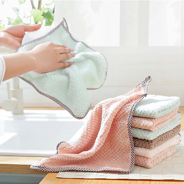 

cleaning cloths household kitchen colors soft towels absorbent thicker double-layer microfiber wipe table towel dish washing