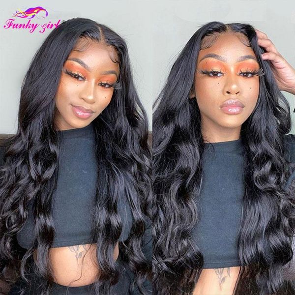 

lace wigs 30inch body wave 13x6 front human hair brazilian wig for black women pre plucked baby 180%, Black;brown