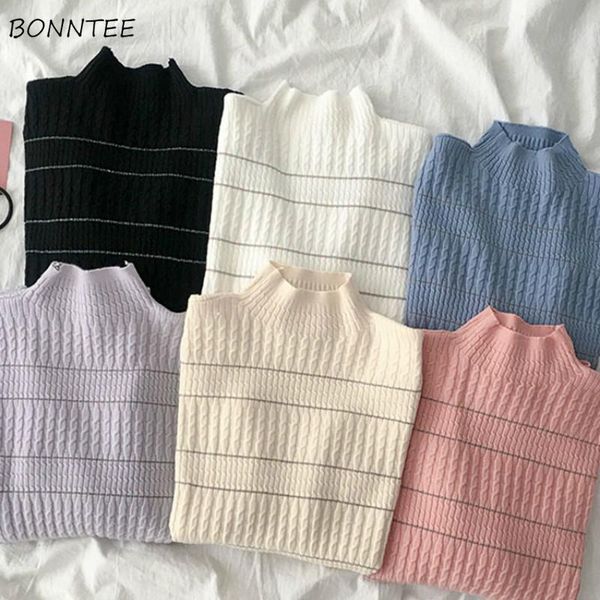 

women's sweaters pullovers women half-turtleneck retro simple ribbed knitting sweater long sleeves casual skinny all-match tunic autumn, White;black