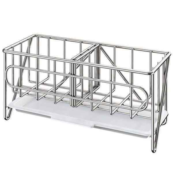 

kitchen storage & organization sink caddy organizer countersponge brush soap holder with drain pan stainless steel for