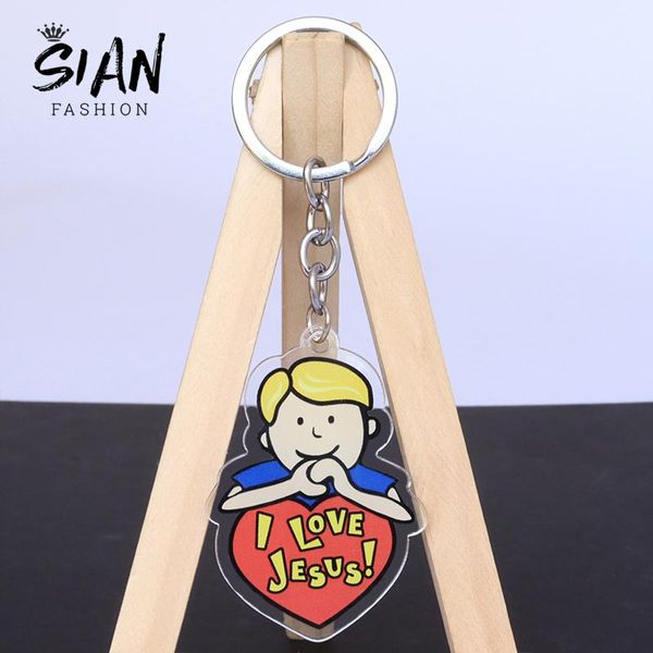 

keychains sain jesus christian religion keychain virgin mary transparent double sided pendant acrylic keyring holder bag charm for friends, Silver