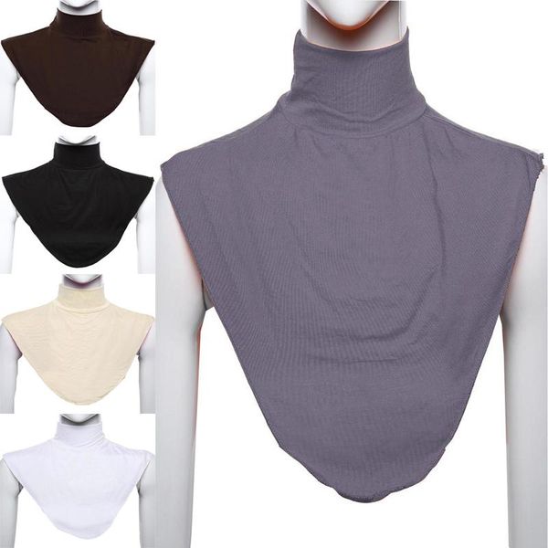 

scarves women's modal fake hijab necklace muslim islamic pure color neck cover lace scarf, Blue;gray