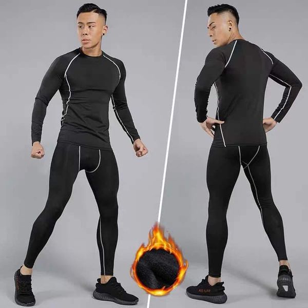

men's tracksuits compression sport suits quick dry running sets clothes sports joggers training gym fitness, Gray