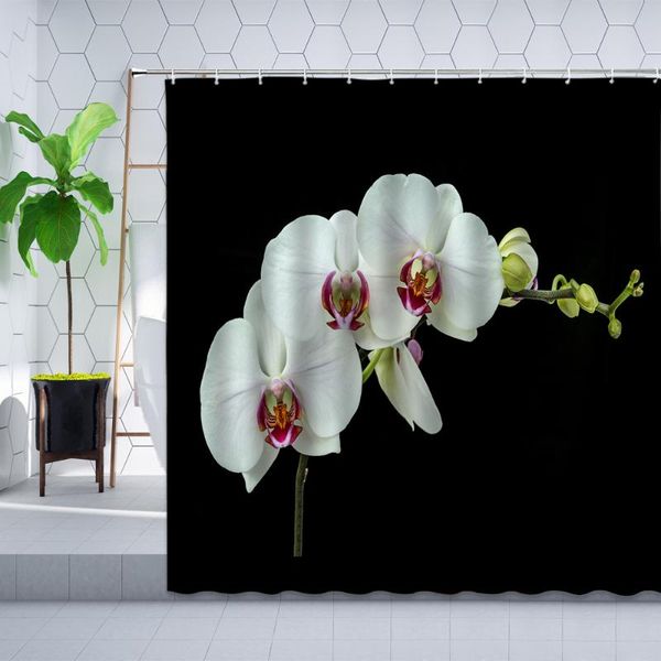 

shower curtains phalaenopsis flower curtain hooks orchid white purple red floral plant bathroom polyester cloth hanging sets