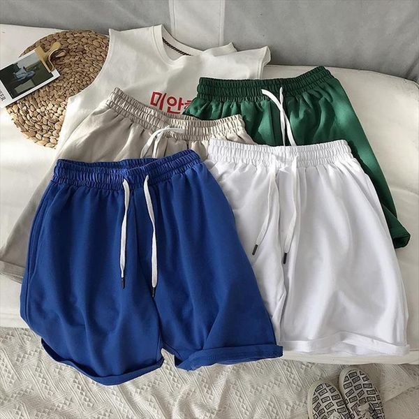 

summer solid color shorts womens jumpsuits korean loose simple wide leg high waist casual street style harajuku blue elastic, Black;white