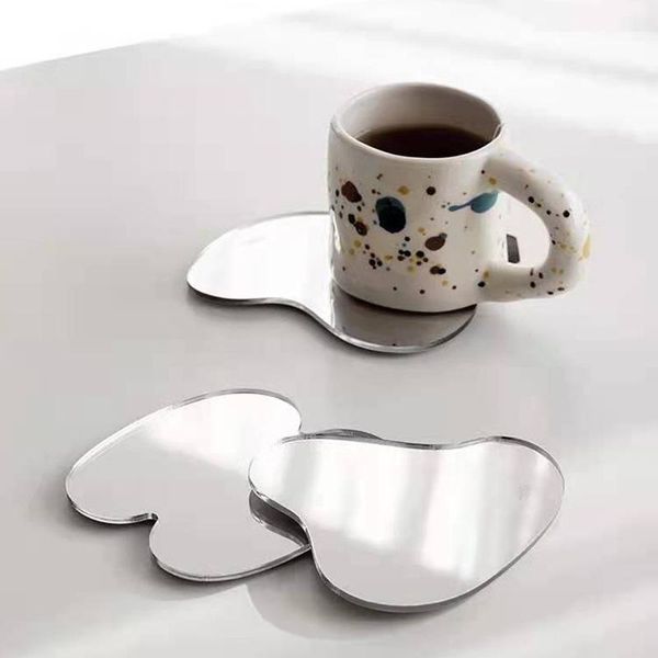 

mats & pads nordic acrylic 1set of 3pcs irregular mirror drink heat resistant cup mat coffee dish drying decor table placemats