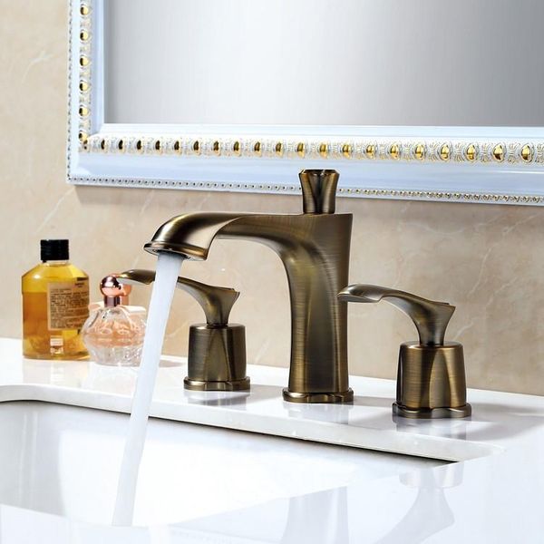 

antique bronze brass bathroom sink faucet two handle three holes cold basin art design faucets