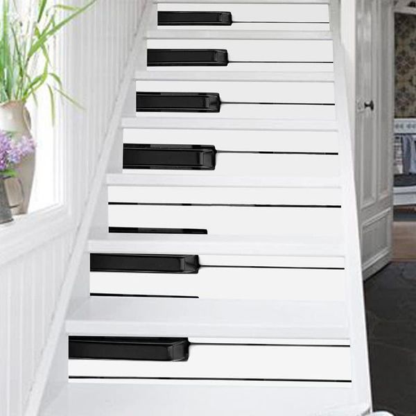 

wall stickers 6 strips self-adhesive stair stickers, peel and stick staircase decals 39.37''l x 7.08''w, piano keys patt