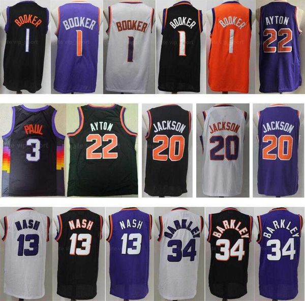 

men basketball devin booker jersey 1 deandre ayton 22 chris paul 3 dario saric 20 steve nash 13 charles barkley 34 purple black