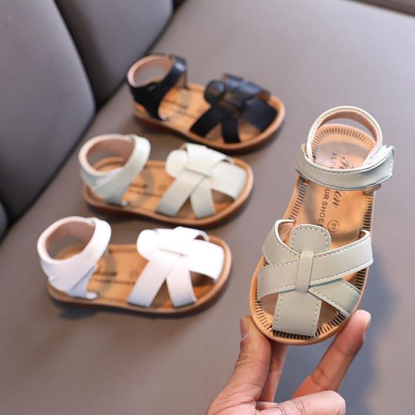 

athletic & outdoor summer toddler infant kids baby girls solid colors leather hollow out sandals princess casual children leisure beach shoe, Black