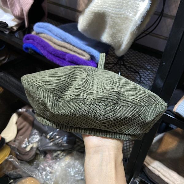 

berets autumn winter temperament corduroy hat for women fashion japanese retro casual painter basin octagonal cap, Blue;gray