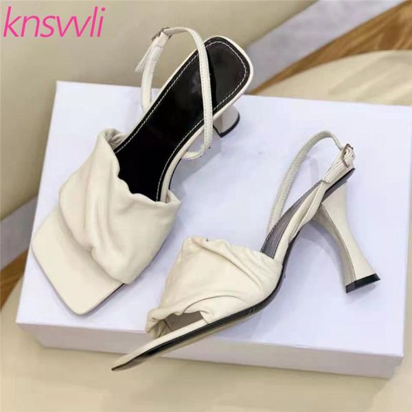 

high heels gladiator sandals women black white leather pleated designer brand shoes woman strange heel sandalias mujer