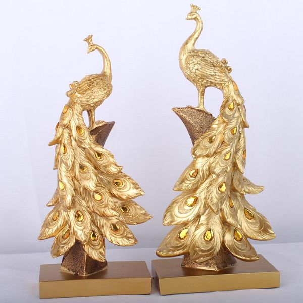 Oggetti decorativi Figurine Ornamenti di pavone Miniatura dorata Resina Desktop Artigianato Decorazioni per la casa Accessori Vendite Animali domestici