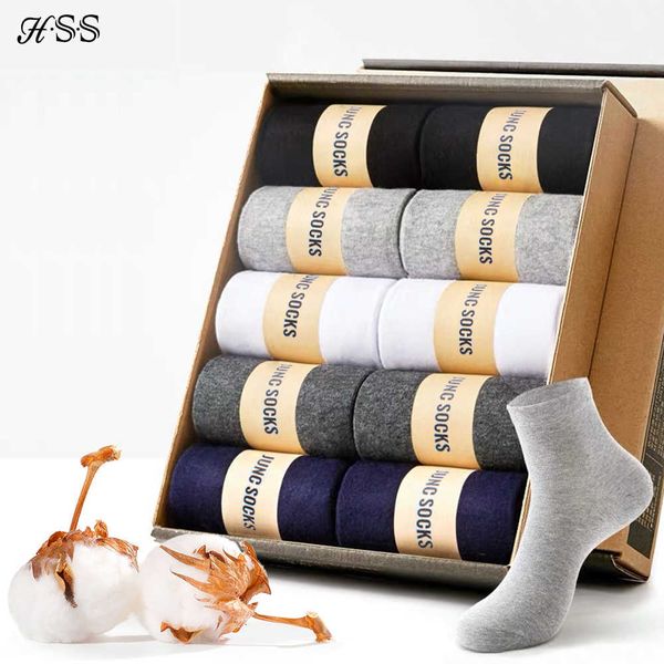 

hss brand business men 100% cotton socks style black casual socks soft breathable summer winter long socks plus size (7-14) 210727