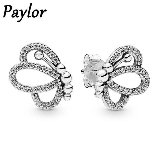 

stud paylor fashion shining zircon elegant butterfly earrings silver color wedding for brides jewelry, Golden;silver