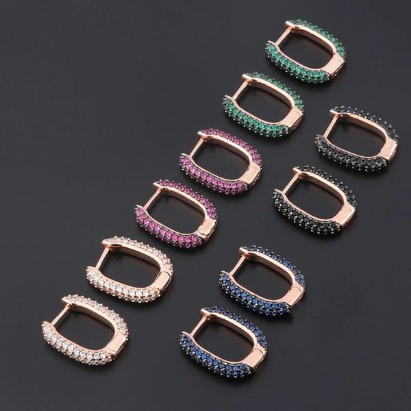 

hoop & huggie eyika trendy rose gold two-tone plating multicolor zircon square rectangle small earrings women double side earring jewelry, Golden;silver
