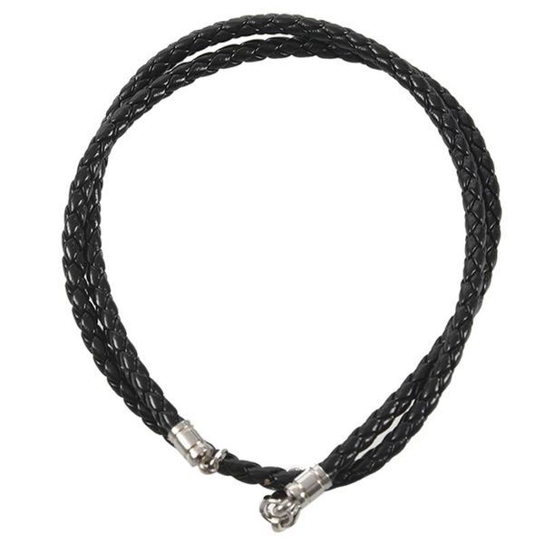 Catene Gioielli Collana Da Uomo - Cordino Da 3 Mm In Pelle Acciaio Inossidabile Per Uomo Colore Nero Argento Con Sacchetto Regalo