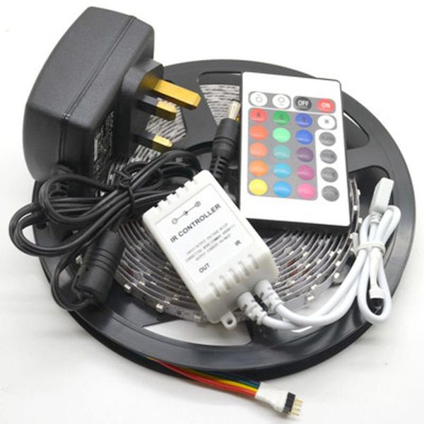 

non-waterproof rgb led strip 300 leds holiday light +24keys controller+12v 2a power adapter us eu uk au plug strips