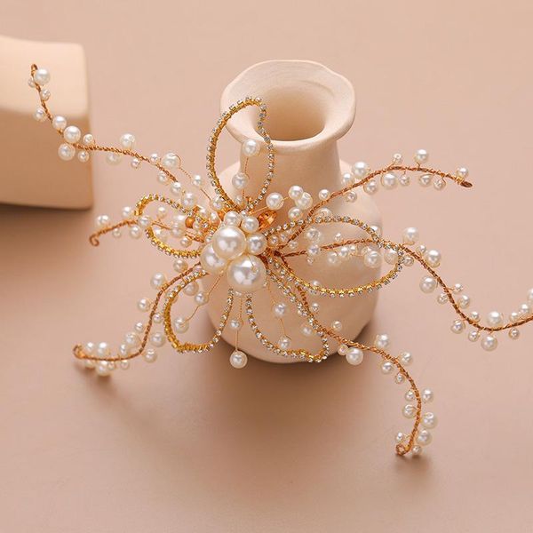 

hair clips & barrettes fashion wedding accessories combs pearl crystal tiaras women jewelry bride headdress ea, Golden;silver