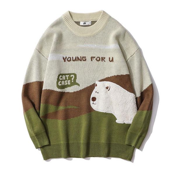 

men's sweaters 2021 pullovers letters embroidery hip hop streetwear oversized harajuku street bear knitwear unisex, White;black