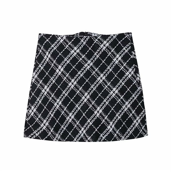 

skirts women stylish high waist za tweed suit mini ladies autumn fashion back zipper plaid black warm short skirt chic 80if