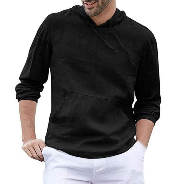 

men's hoodies & sweatshirts 2021 retro shrinkage cuff all match breathable solid color long sleeve men front pocket top, Black