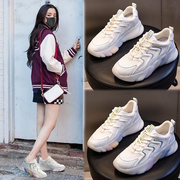 

rainbow bottom daddy shoes women's spring 2021 leather thick increased sports leisure running, Black;white