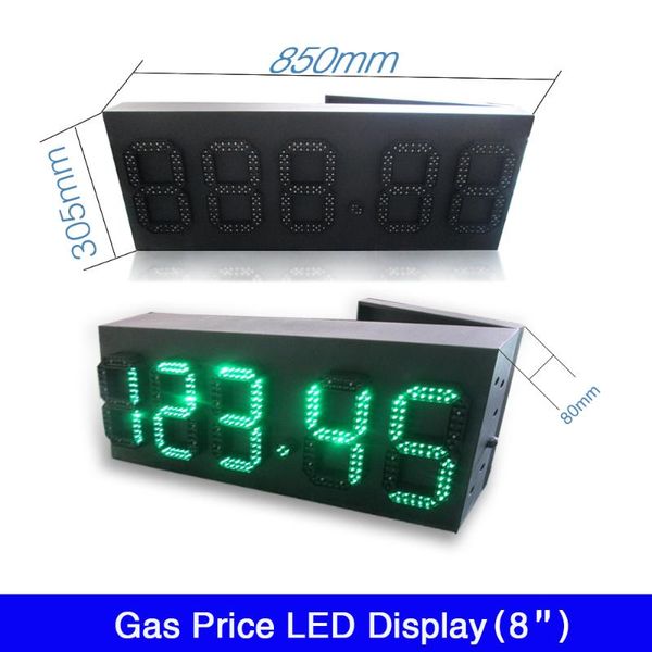 

custom made 8' inch 888.88 green color gas station led digital display sign rf remote control waterproof ip65 modules