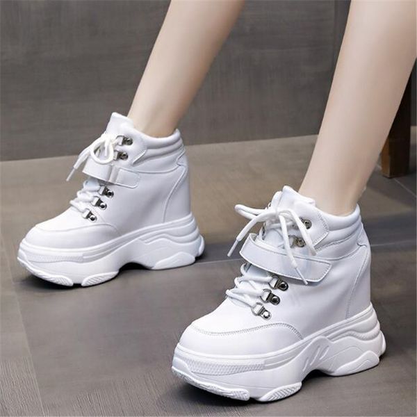 

women sneakers casual platform leather trainers white shoes 8cm heels autumn wedges breathable woman height increasing shoes new