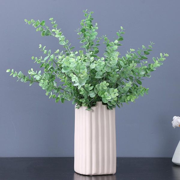 

green plastic fake eucalyptus stem faux artificial plants for home decor plantas artificiales wending party garden decoration decorative flo