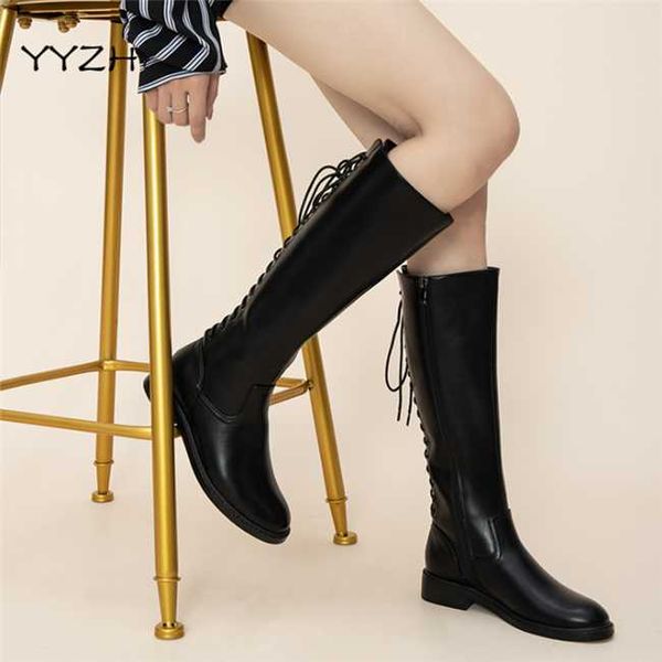 

boots women low chunky heel knee high knight boot platform lace up zip winter shoes l, Black