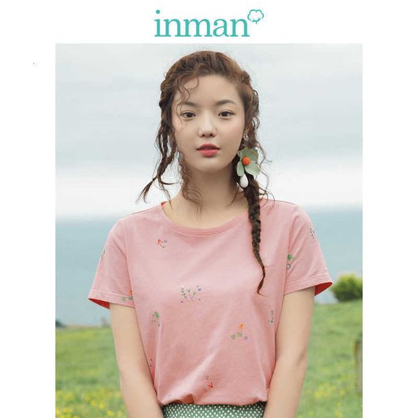 

women's t-shirt t shirts summer round collar 100% cotton art small fresh floral print short sleeves girl t-shirt dmid, White