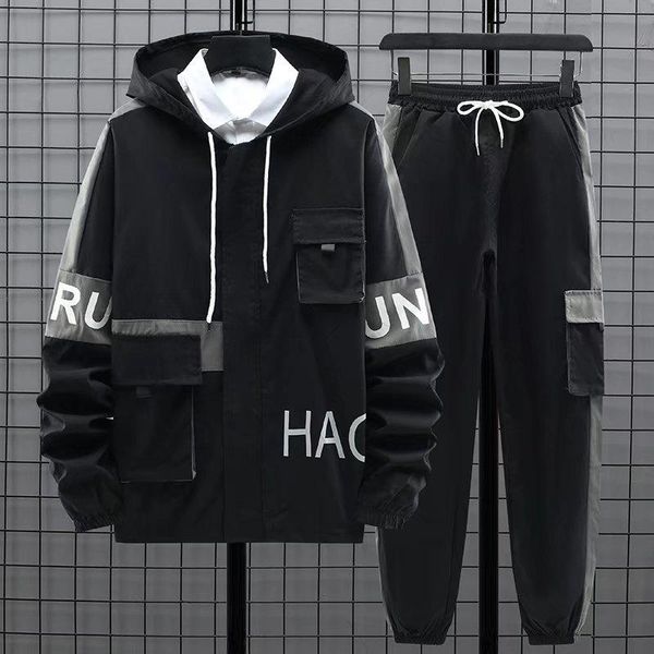 

men's tracksuits men outfit set autumn korean fashion sets sports and leisure hoodies sweatshirt pants novelties 2021 clothes, Gray