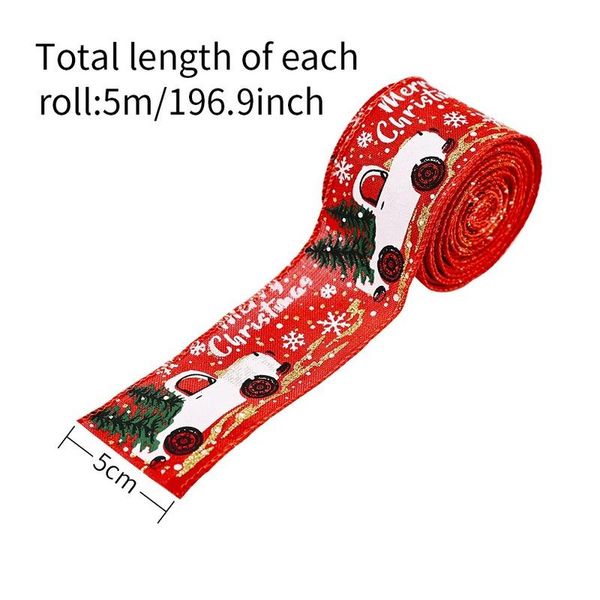 

party decoration wrapping 5m/roll merry christmas tree car elk printed burlap ribbons for gift xmas year handmade wreath bows