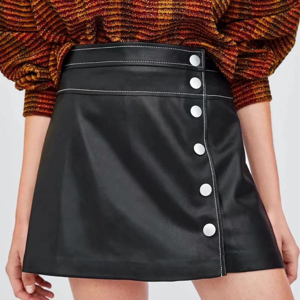 

skirts g0918t10 europe and the united states fall 2021 imitation leather mini skirts, 8470, Black