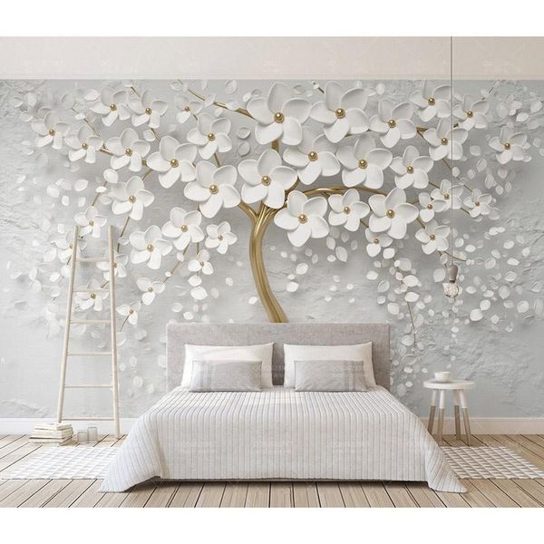

wallpapers embossed wall paper white flower po wallpaper mural 3d living room bedroom papel de parede self adhesive /silk