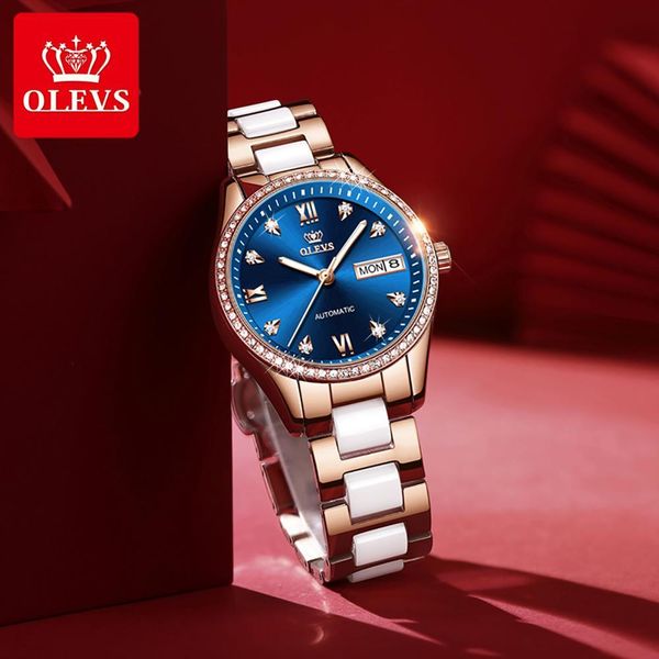 

elegant women mechanical watches luxury bracelet brand olevs waterproof ceramics fashion 2021 gifts, Slivery;brown