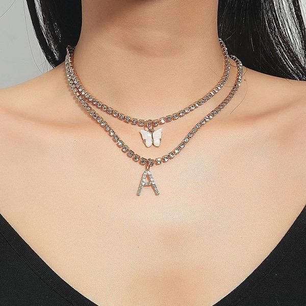 

pendant necklaces a/r letter butterfly for women vintage multi-layer zircon gold color clavicle chain trendy party jewelry gifts, Silver