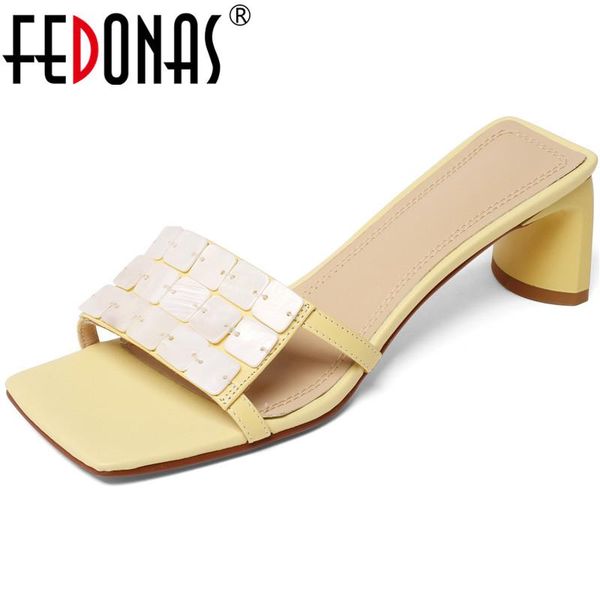 

dress shoes fedonas genuine leather female slipper fashion summer est high heels sandals for women 2021 wedding party prom woman, Black