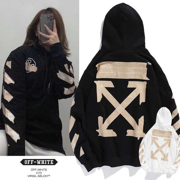 

off trend brand white gold tape arrow hooded, Black
