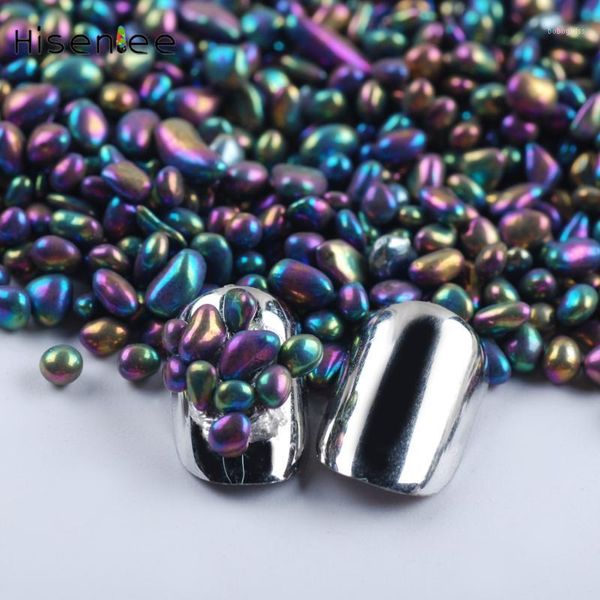 

hisenlee 50g/pack chameleon stone 3d nail rhinestone small irregular glass beads manicure art tip decoration1, Silver;gold