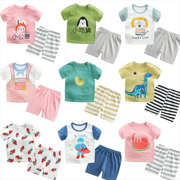 

fashion kids t shirt for girls boys clothes set cotton baby toddler short sleeve summer costumes, White
